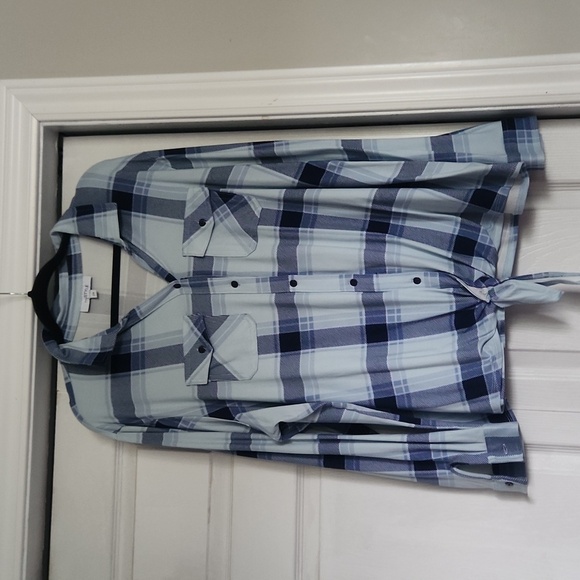 Stretchy Plaid  Long Sleeve Button Up - Picture 1 of 6